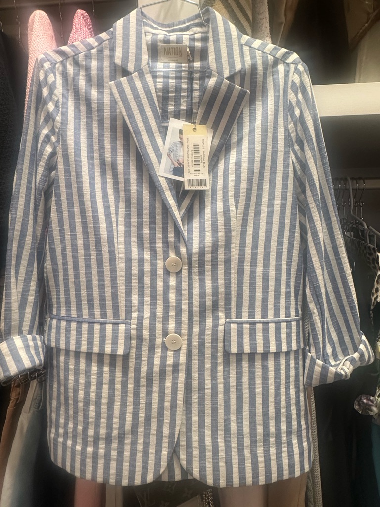 Nation Ltd Blue And White Striped Seersucker Blazer